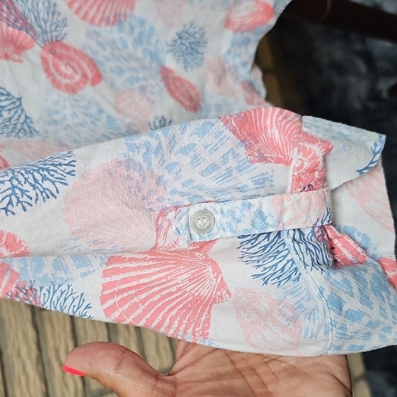 Emily Daniels Linen Blend Top Seashells Sz Large - Picture 4 of 11